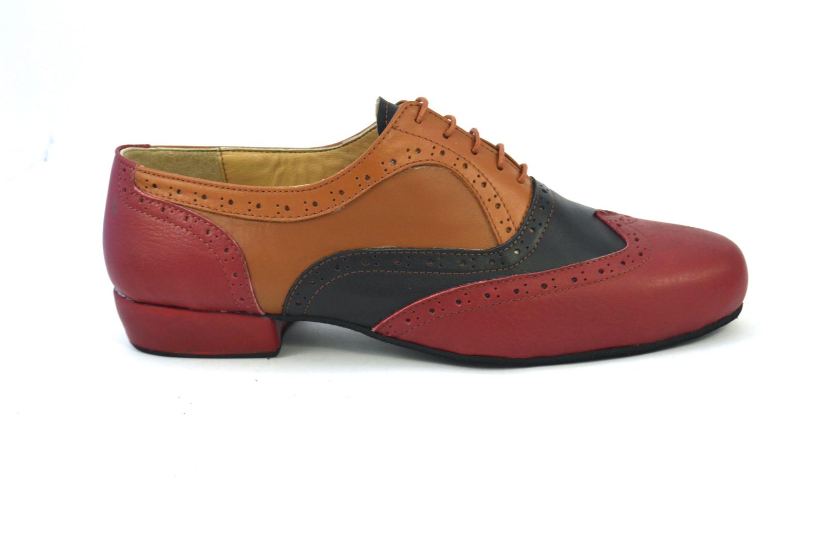 Men tango shoe by soft black, red and brown leather