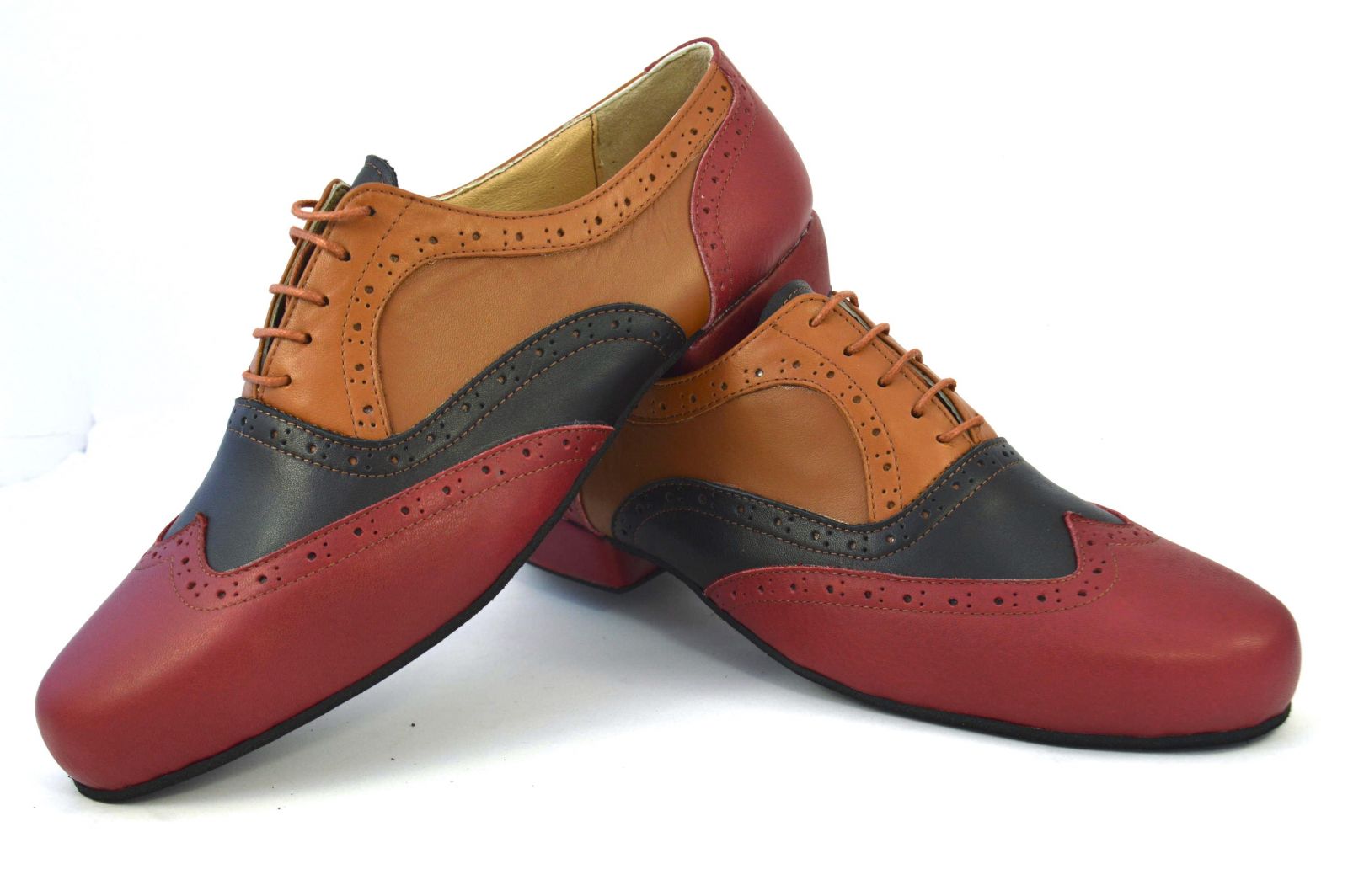 Men tango shoe by soft black, red and brown leather