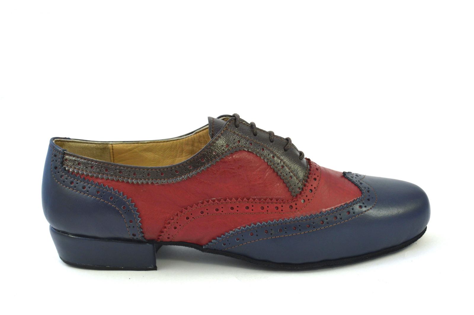 Men tango shoe by soft blue, red and brown leather