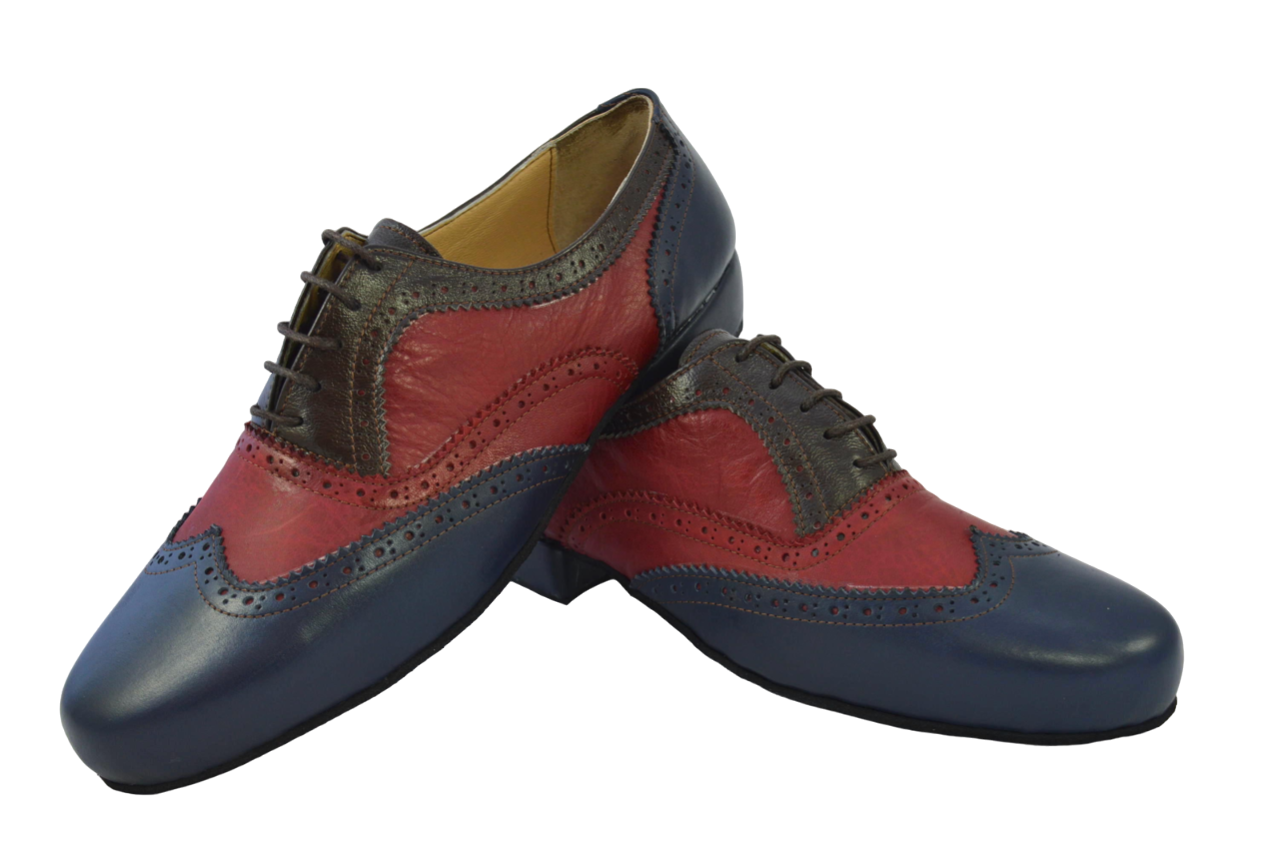 Men tango shoe by soft blue, red and brown leather