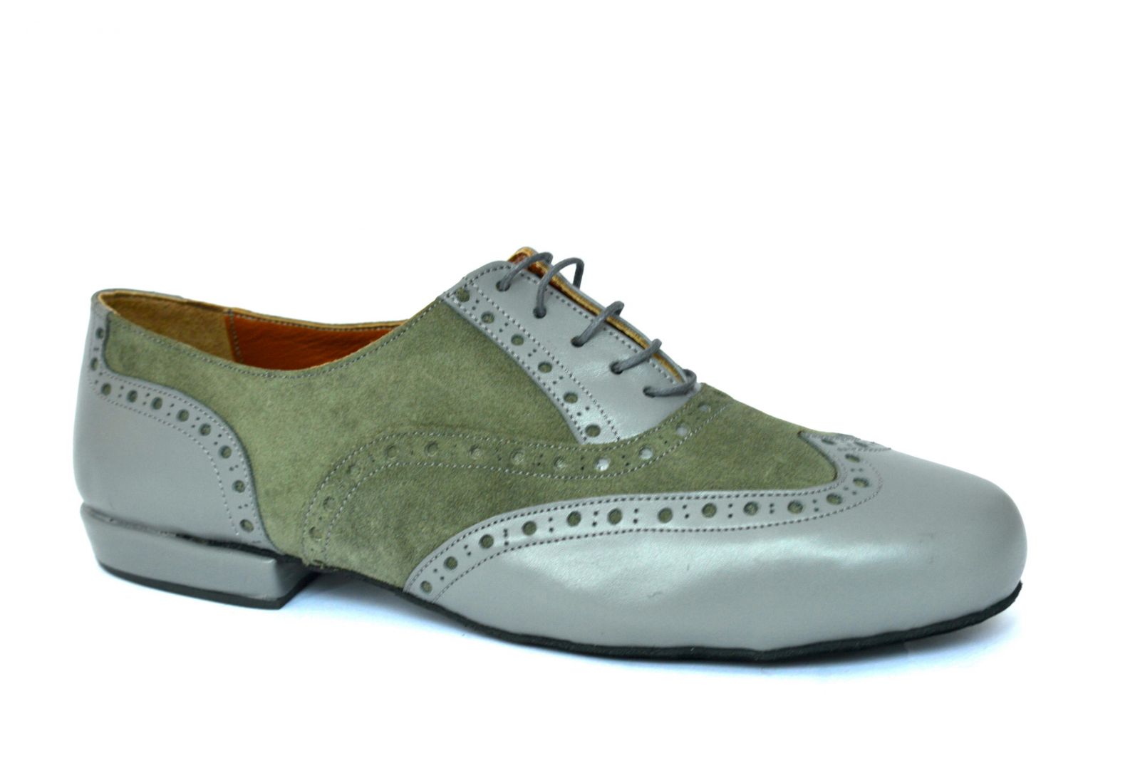 Men tango shoe by soft olive suede and grey leather