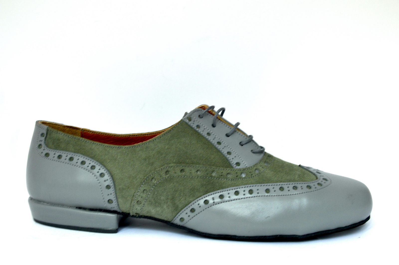 Men tango shoe by soft olive suede and grey leather