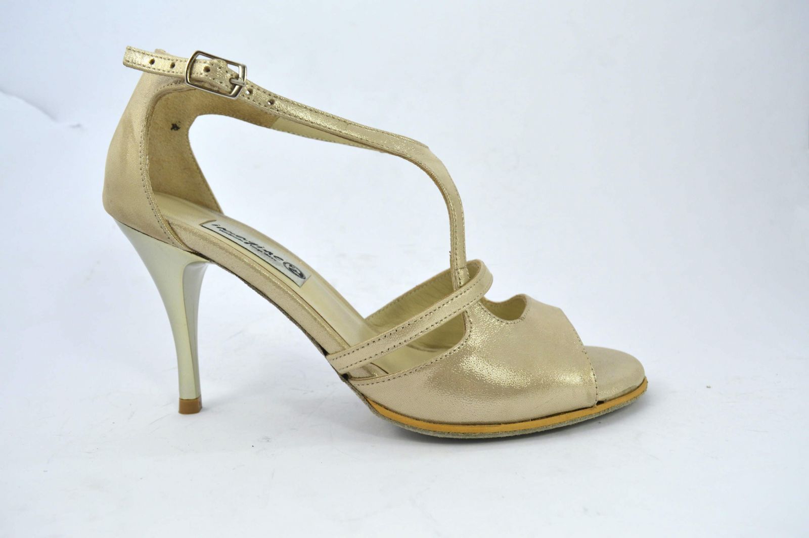 Brand new Open Toe model by soft beige-gold pearlised leather