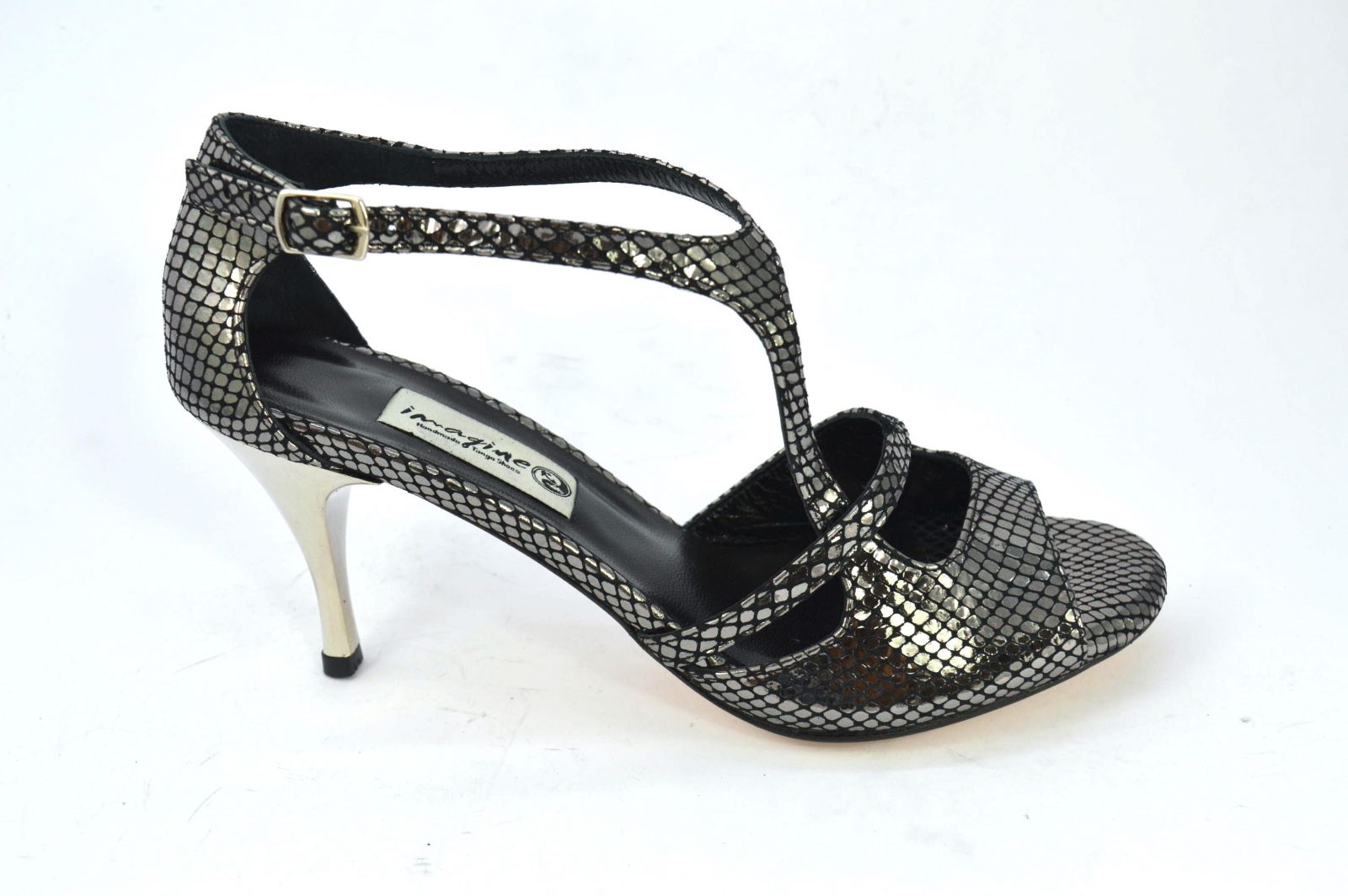 Women Tango Dance Shoes, in silver snake leather