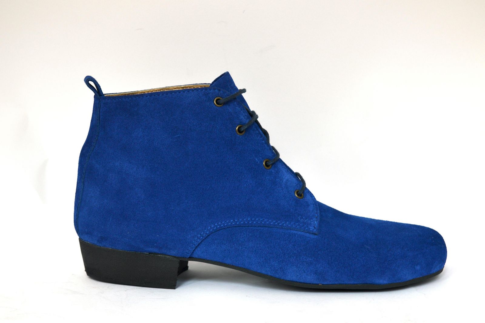 Women tango boot, oxford style in blue suede leather