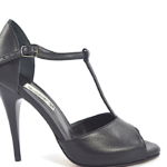 Women's tango peep toe shoe made of black leather.