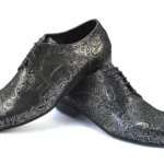 Mens argentine tango dance shoes by black-silver paisley leather